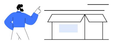 Geometrik ev yapısını gösteren adam, planlama, yenilik ya da inşaatı gösteriyor. Gayrimenkul, konut, mimari, yaratıcılık eğitimi rehberi ve takım çalışması kavramları için idealdir. A