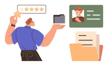 Bir yıldız profili, bir dosya klasörü ve belgeleri düzenleyen kişi. Geri bildirim, İK, işe alım, profil yönetimi, performans değerlendirmesi, iş akışı ve veritabanı organizasyonu için ideal