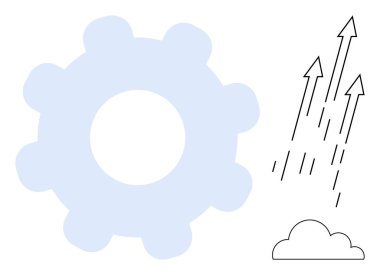 Üretkenliği, gelişimi ve yükselen eğilimleri vurgulayan bulutlu dişli ve yukarı bakan oklar. Büyüme, yenilik, teknoloji, ilerleme, üretkenlik, strateji ve başarı için ideal