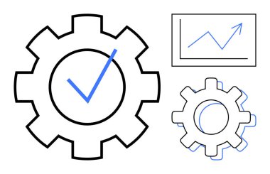 Kaliteyi ve verimliliği sembolize eden işaretli bir vites, ilerleme ve başarı için bir büyüme grafiğinin yanı sıra. İş stratejisi, yönetim, süreç iyileştirmesi, büyüme ve üretkenlik için ideal