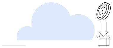 Parasal parası olan ve bir kutuya ok indiren bir bulut. Tasarruf, yatırım, bulut teknolojisi, bütçe, finansal planlama, çevrimiçi depolama, dijital ekonomi için ideal. Basit düz metafor