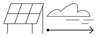 Güneş paneli enerjiyi yakalıyor, bulut hava durumunu gösteriyor, ok akışı gösteriyor. Enerji, sürdürülebilirlik, teknoloji, çevre, yenilenebilir kaynak, yenilikçi çevre dostu basit