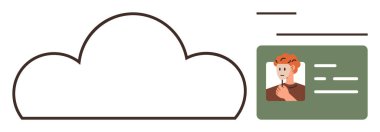 Kimlik ve veri yönetimi için kullanıcı profili kartıyla bağlantılı bir bulut çizgisi. Siber güvenlik, dijital depolama, çevrimiçi mahremiyet, kullanıcı kimlik denetimi, uzaktan erişim, bulut bilgisayarı, basit