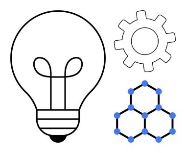 Ampul fikirleri ve yaratıcılığı temsil eder, teçhizat mekaniği ve teknolojiyi simgeler, moleküler yapı da bilim ve araştırmayı simgeler. Bilim, yenilik, mühendislik ve yaratıcılık için ideal