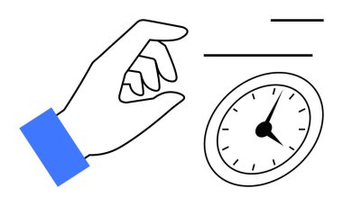 El, bir saati ayarlarken soyut çizgiler hassasiyet, verimlilik ve verimliliğin altını çiziyor. Zamanlama, zaman yönetimi, süreler, doğruluk, planlama, organizasyon iş-yaşam dengesi için ideal