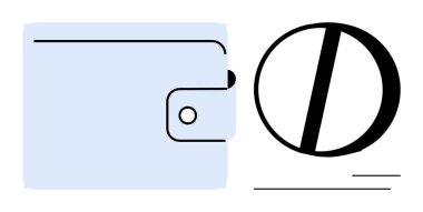 Kapalı cüzdan ve yanında da stilize bozuk para. Finans, tasarruf, bütçe, yatırım, ödemeler, bankacılık veya zenginlik temaları için idealdir. Temiz, düz metafor