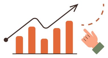 Yukarı doğru oklu turuncu çizelge, yukarı doğru eğilimi gösteriyor. Başarı, ilerleme, iş büyümesi, veri analizi, liderlik, karar verme yeniliği için ideal. Basit düz metafor