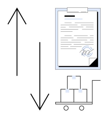 Ticari akışı gösteren oklarla eşleştirilmiş kutuları taşıyan palet kamyonu ile imzalanmış sözleşme. Lojistik, anlaşmalar, iş, nakliyat, ithalat-ihracat, tedarik zinciri için ideal, basit