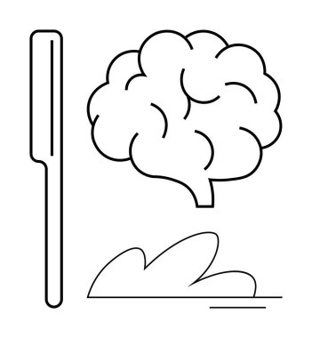 Dikey çizginin yanında soyut beyin şekli ve yaprak yukarı doğru dizayn. Yaratıcılık, zeka, nörobilim, eğitim, farkındalık, basitlik ve yenilik için idealdir. Temiz ve basit düz metafor