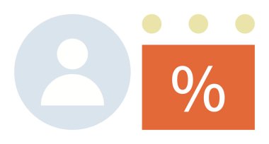 Minimalist kullanıcı profili çemberi ile bitişik turuncu kutu yüzde işareti gösteriyor. Yukarıdaki üç nokta seçenekleri ya da navigasyonu gösteriyor. İş analizleri, kullanıcı verileri, kişiselleştirme, müşteri için ideal