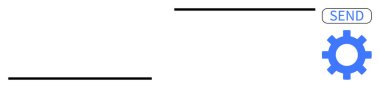 Yatay çizgileri olan metin giriş alanı, gönderme düğmesi ve mavi dişli simgesi. İletişim, mesajlaşma, ayarlar, kişiselleştirme, UI tasarımı, sohbet uygulamaları web sitesi arayüzleri için ideal basit düz arayüzler