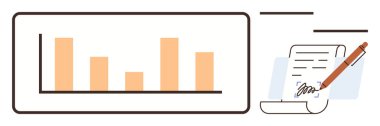 İmza ve kalem olan bir belgenin yanında veri içgörülerini gösteren çubuk çizelgesi. İş, analitik, veri, sözleşme, anlaşma, planlama veya finansal bağlamlar için idealdir. Basit düz metafor