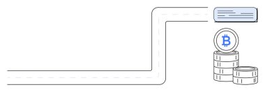 Finansal işlemleri temsil eden şifreli para birimlerine giden akış yolu. Finans, teknoloji, dijital ödeme, kripto para değişimi, engelleme zinciri, yatırım için ideal