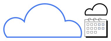 Mavi bulut çizgisi bir takvim simgesi ile eşleştirilmiş. Dijital organizasyon, programlama, bulut depolama, verimlilik, uzaktan çalışma, dijital planlama, takım yönetimi için ideal. Basit düz metafor