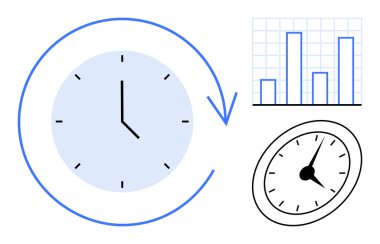 Oklu saat, çubuk çizelgesi ve eğimli saatin yanında zaman akışını ima ediyor. Üretkenlik, zaman takibi, verimlilik, planlama, analitik, hedef belirleme için idealdir. Basit düz metafor