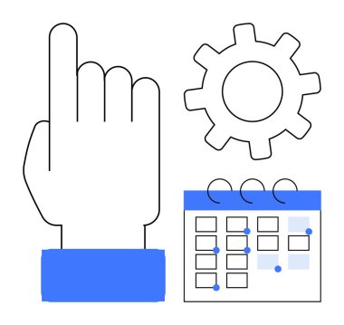 Yukarıya bakan, tarihi işaretli takvim ve planlama, zamanlama, verimlilik, zaman yönetimi, iş akışı, işbirliği ve organizasyonu sembolize eden dişli çarkı. Basit düz metafor