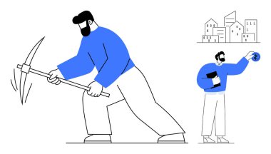 Maden kaynaklarına kazmayla saldıran kişi ve şehir binalarının yakınındaki varlıkları elinde tutan iş adamı. Kaynaklar, iş gücü, ekonomi, yatırım, zenginlik, kentleşme ve sanayi için ideal