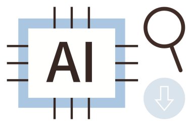 Yapay zeka yazısıyla merkezi mikroçip, araştırma için büyüteç ve veri erişimi için ok indir. Yenilik, teknoloji, yapay zeka, araştırma, bilgi işleme ve ilerleme kavramları için idealdir. Basit düz