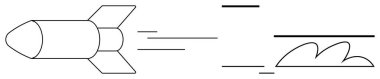 Hız çizgileri ve soyut bulutlarla uçan roket hareket, yenilik ve enerji taşır. Teknoloji, bilim, uzay, başlangıç büyümesi, yaratıcılık, basit düz metafor için ideal