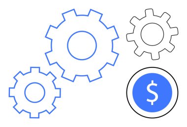 Takım çalışmasını, süreci ve kâr neslini temsil eden bir dolarlık madeni parayla kenetlenmiş vitesler. Finans, üretkenlik, strateji, yenilik, mühendislik, iş büyüme mekanik sistemi için ideal