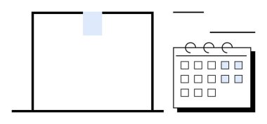 İşaretli tarihleri gösteren dizüstü bilgisayar ekranı ve spiral takvim, zaman yönetimi, planlama, organizasyon, programlama, verimlilik, son teslim tarihlerini temsil ediyor. Temiz düz metafor
