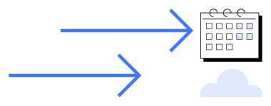Mavi oklar bir takvim ve bulut simgesine doğru ilerlediğini gösteriyor. Zamanlama, bulut hesaplama, veri transferi, organizasyon, verimlilik, iş akışı ve verimlilik kavramları için idealdir. Basitçe