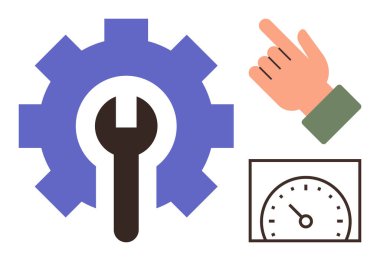 Onarım için ingiliz anahtarlı vites, el işaretli jest, ölçüm için hız göstergesi. Bakım, ayarlar, optimizasyon, teknik destek, verimlilik atölyesi verimliliği için ideal. Basit.