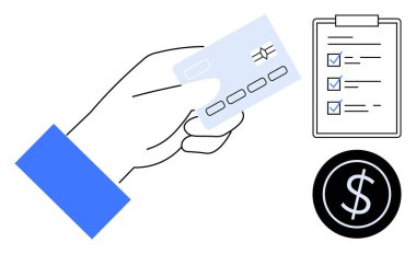 Kontrol listesinin yanında kredi kartı ve ödeme, para ve işlemleri gösteren dolar ikonu var. Bankacılık, bütçe, iş, e-ticaret, alışveriş, muhasebe tasarrufu için ideal