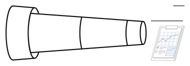 Teleskop, büyüme analizi ve grafiği olan bir panoya nişan alınmıştı. Planlama, strateji, araştırma, tahmin, analiz, keşif, odaklanma için ideal. Basit düz metafor