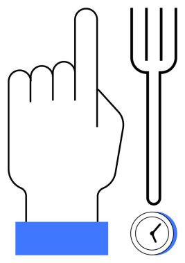 Bir parmağını çatal ve saatin yanında kaldırması yemek zamanlamasını, görgü kurallarını, dakikliği ve sağlıklı yeme alışkanlıklarını sembolize ediyor. Yemek yemek, yaşam tarzı rehberliği, rutinler ve beslenme için ideal.