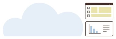 Büyük bulut şekli, kontrol listesi arayüzü ve çubuk grafik paneli. Uzaktan çalışma, veri analizi, görev yönetimi, dijital depolama, bulut teknolojisi, iş çözümleri için ideal basit düz metafor