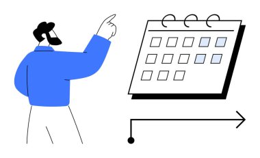 İşaretli tarihleri olan takvime bakan adam planlama, planlama, zaman çizelgesi, organizasyon ve teslim tarihlerini vurguluyor. Zaman yönetimi, üretkenlik, hedef belirleme stratejisi iş akışı için ideal