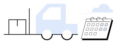 Bir kutu ve teslimat planlama ve tedarik zinciri verimliliğini temsil eden bir takvim taşıyan bir kamyon. Lojistik, ulaşım, dağıtım, nakliye, zamanlama, tedarik zinciri için ideal