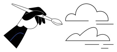 El, temiz geometrik çizgilerle soyut bulutları boyayan bir fırça tutuyor. Sanat, yaratıcılık, hayal gücü, ilham, tasarım, üretkenlik, yenilik ve beyin fırtınası temaları için idealdir. Basit bir daire.