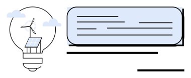 Rüzgar türbini ve güneş panelini çevreleyen ampul temiz enerjiyi sembolize ediyor. Sürdürülebilirlik, yenilik, teknoloji, çevre, enerji, yeşil yaşayan yenilenebilir enerji fikirleri için idealdir. Asgari