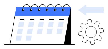 İşaretli tarihler, çark ve ok işaretli olan spiral takvim basit bir dairede planlama, görev yönetimi, iş akışı, zaman örgütü, proje zamanlaması, takım koordinasyonu ve öncelikleri gösteren ok