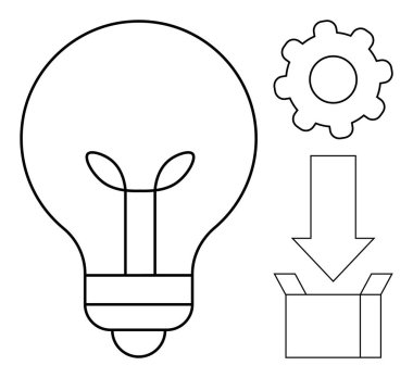 Ampul, dişli, aşağı doğru ok ve kutu fikir üretimini, yeniliği, yaratıcılığı, teknolojiyi, gelişim problem çözmeyi ve uygulamayı sembolize eder. Üretim stratejisi ve büyüme kavramları için ideal