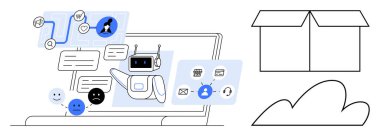 Robot asistanı iletişimi kolaylaştırıyor, duyguları analiz ediyor ve yapay zekayı e-ticaret araçlarına bağlıyor. Otomasyon, e-ticaret, yapay zeka, bulut depolama, müşteri desteği, dijital dönüşüm için ideal