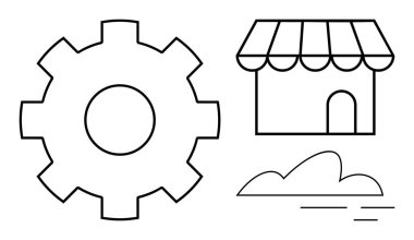 Vites, güneşlik, soyut bulut çizgileri, süreci, girişimciliği ve ticareti sembolize ediyor. İş, perakende, yenilik, kalkınma stratejisi, bulut servis otomasyonu için ideal