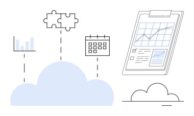 Haritaları, takvimi, bulmacayı ve belgeyi grafikle birleştirin. Veri yönetimi, analitik, planlama, takım çalışması teknolojisi verimliliği izlemek için ideal. Basit düz metafor