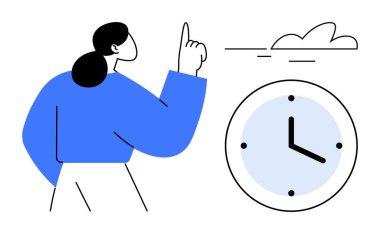 Kadın yüzen saate yakın parmaklarıyla yukarı doğru hareket eder, zamanı sembolize eder, plan yapar, odaklanır. Üretkenlik, zamanlama, zaman verimliliği, hedefler, yenilikçi büyüme motivasyonu için idealdir. Basit düz