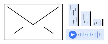 Zarf simgesi, çubuk grafik analizi ve çalma tuşlu ses dalgası iletişim metotlarını, izleme ve ses özelliklerini temsil eder. İdeal mesajlaşma, analitik, pazarlama, posta takım çalışması