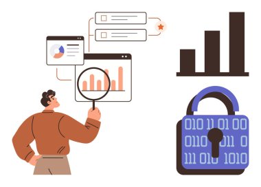 İkili kilit ve bar grafiği olan bir büyüteç kullanarak grafikleri ve grafikleri profesyonel olarak analiz etmek. Analiz, siber güvenlik, büyük veriler, araştırma, teknoloji, mahremiyet ve yenilik için ideal. Basit düz