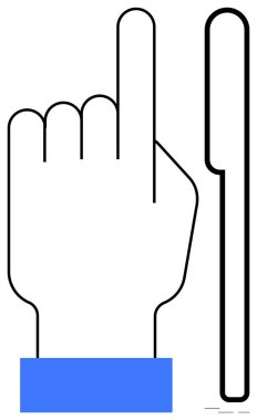 Minimalist çizgili el, dikey bir çubuk eşliğinde bir işaret hareketi yapıyor. Eğitim, hiyerarşi, navigasyon, seçim, vurgu, kullanıcı arayüzü, basit düz metafor için ideal