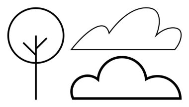 Dairesel gölgelikli basit doğrusal ağaç ve iki bulut ana hatları doğayı, büyümeyi ve gökyüzünü anımsatıyor. Çevre, eko-tasarım, hava, büyüme, bahçıvanlık, sürdürülebilirlik için ideal doğa