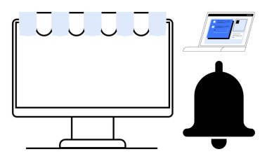 Sekmeli masaüstü ekranı, açılır penceredeki modern tarayıcı arayüzü ve alarm zili. Üretkenlik, hatırlatıcı, bildirim, programlama, organizasyon kullanıcı deneyimi görev yönetimi için idealdir. Basit.