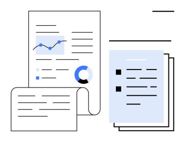 Grafikler, grafikler ve yazılı içerik vurgulama analizi ve sunumunun yer aldığı iş belgeleri. Veri yönetimi, raporlama, strateji, analitik, planlama, organizasyon ve eğitim için ideal