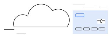 Güvenlik elemanlarıyla dijital bir kart arayüzünün yanında bulut çizgisi. Teknoloji, bulut depolama, siber güvenlik, veri yönetimi, çevrimiçi ödemeler, fintech, basit düz metafor