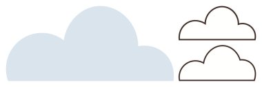 Minimalist bulut tasarımları. Yumuşak mavi dolgu ve kalın hatlar. Hava, doğa, dijital depolama, bağlantı, basitlik, yaratıcılık ve tahmin için ideal. Basit bir düz metafor.