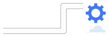 L şeklindeki boru hattı bir bulutun üstündeki mavi dişli sembolüne bağlanıyor. Otomasyon, yenilik, süreç, teknoloji, iş akışı verimliliği, bulut hesaplaması, dijital dönüşüm için ideal. Basit düz